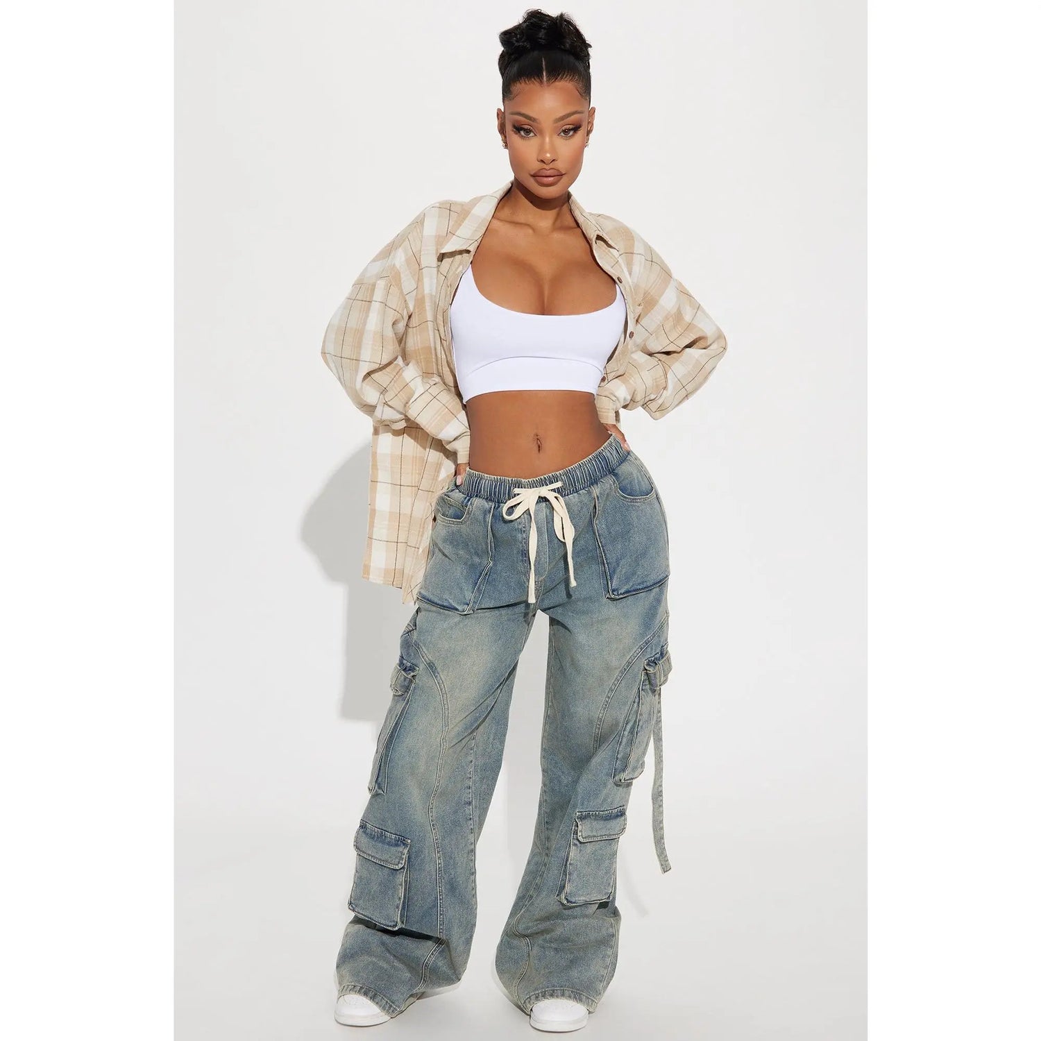 Met My Match Baggy Cargo Jeans - Vintage Wash