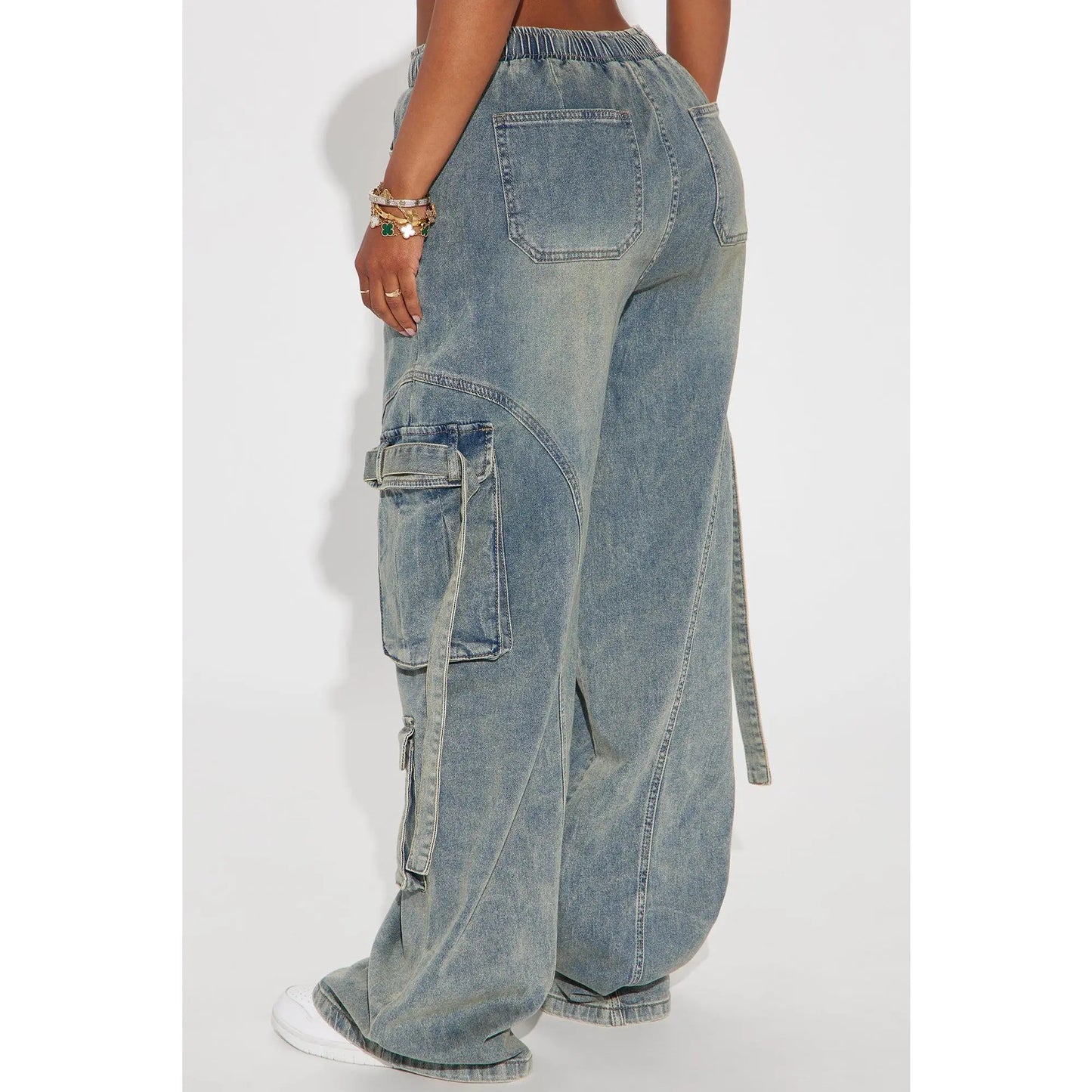 Met My Match Baggy Cargo Jeans - Vintage Wash