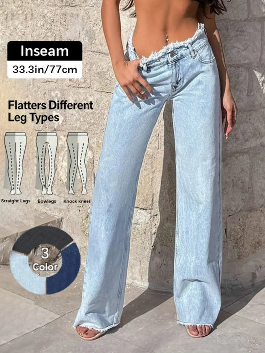 Stylish High Waist Raw Hem Baggy Jeans for Women - 2026 T-Chic Versatile Casual Pants