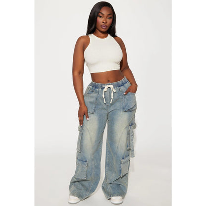 Met My Match Baggy Cargo Jeans - Vintage Wash