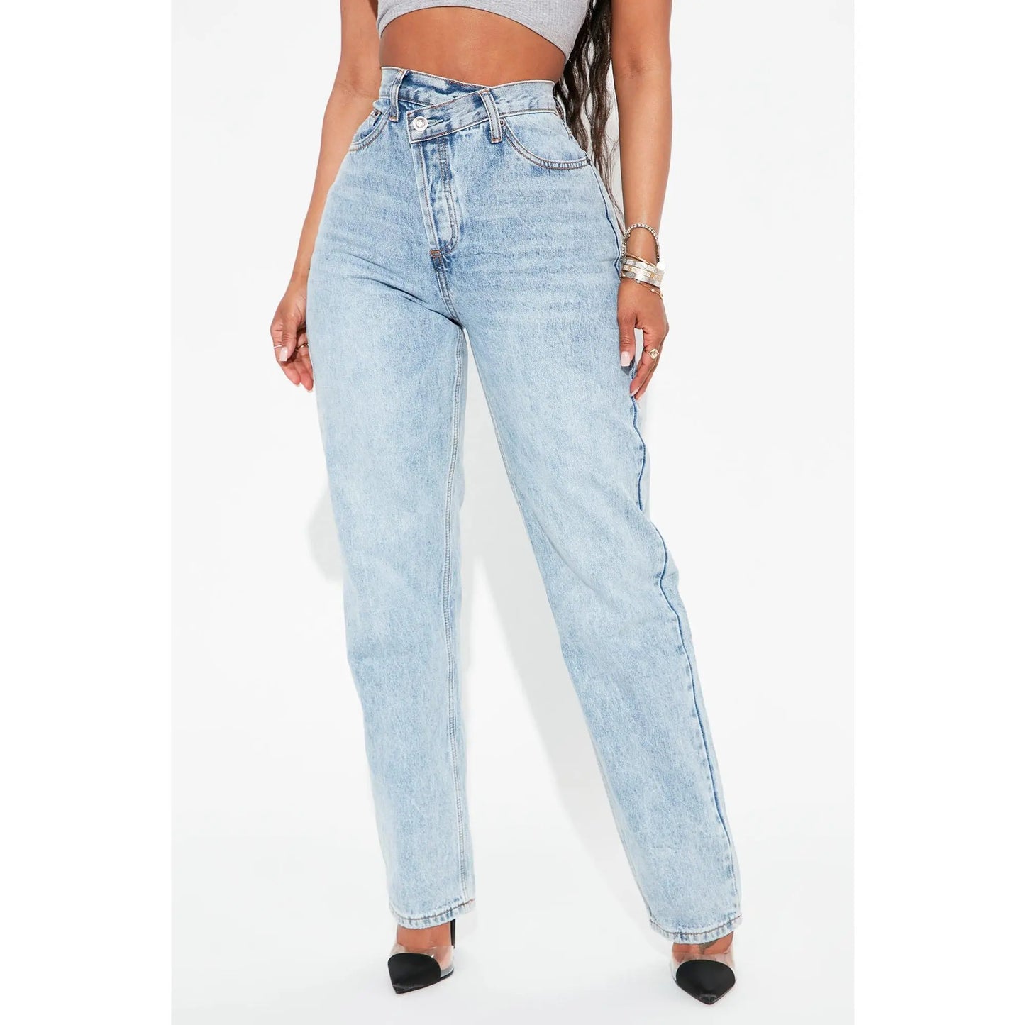 Crossover Straight Leg Jeans - Light Blue Wash