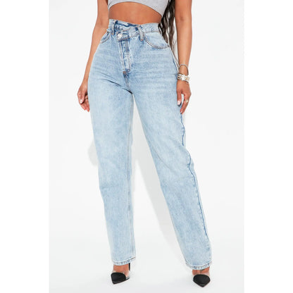 Crossover Straight Leg Jeans - Light Blue Wash