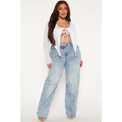 Crossover Straight Leg Jeans - Light Blue Wash