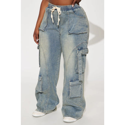 Met My Match Baggy Cargo Jeans - Vintage Wash