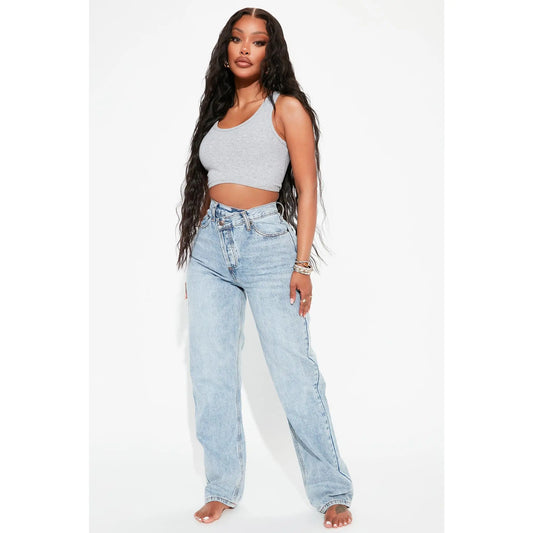 Crossover Straight Leg Jeans - Light Blue Wash