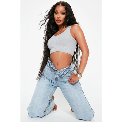 Crossover Straight Leg Jeans - Light Blue Wash