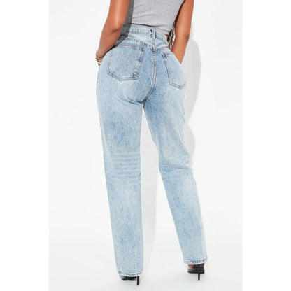 Crossover Straight Leg Jeans - Light Blue Wash