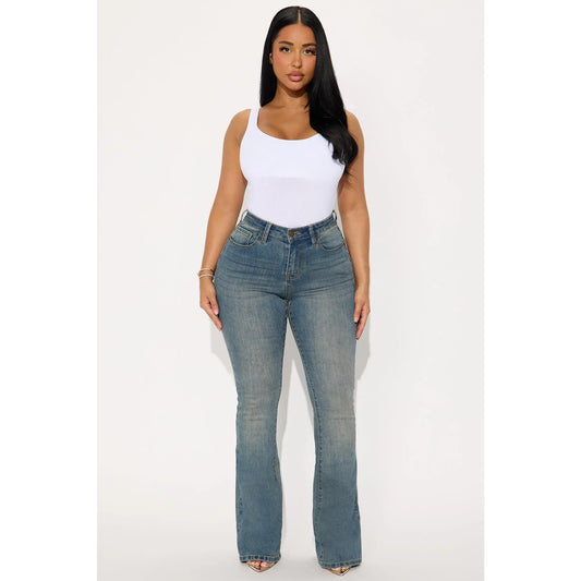 Classic Compression Stretch Flare Jeans - Vintage Wash