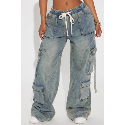Met My Match Baggy Cargo Jeans - Vintage Wash