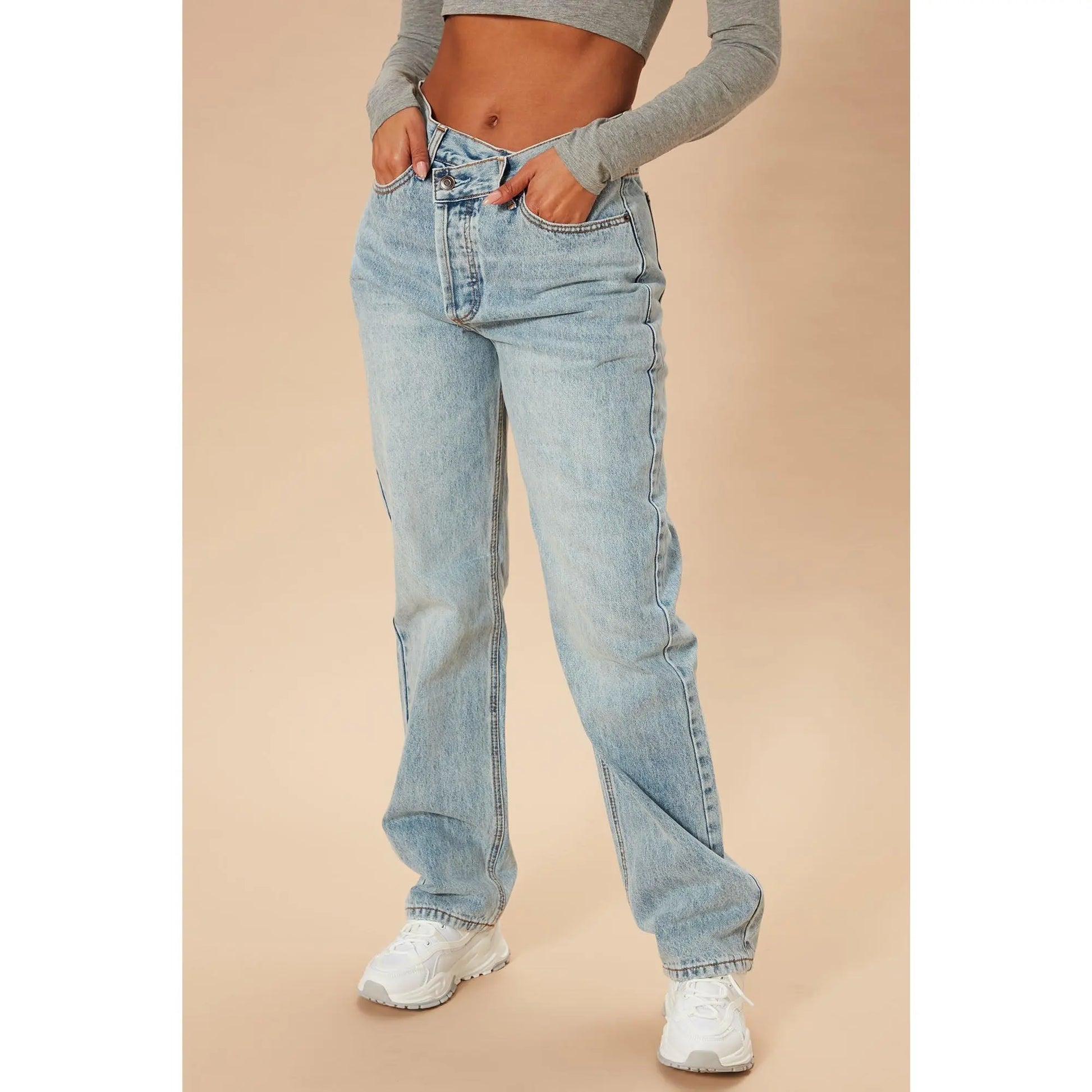 Crossover Straight Leg Jeans - Light Blue Wash